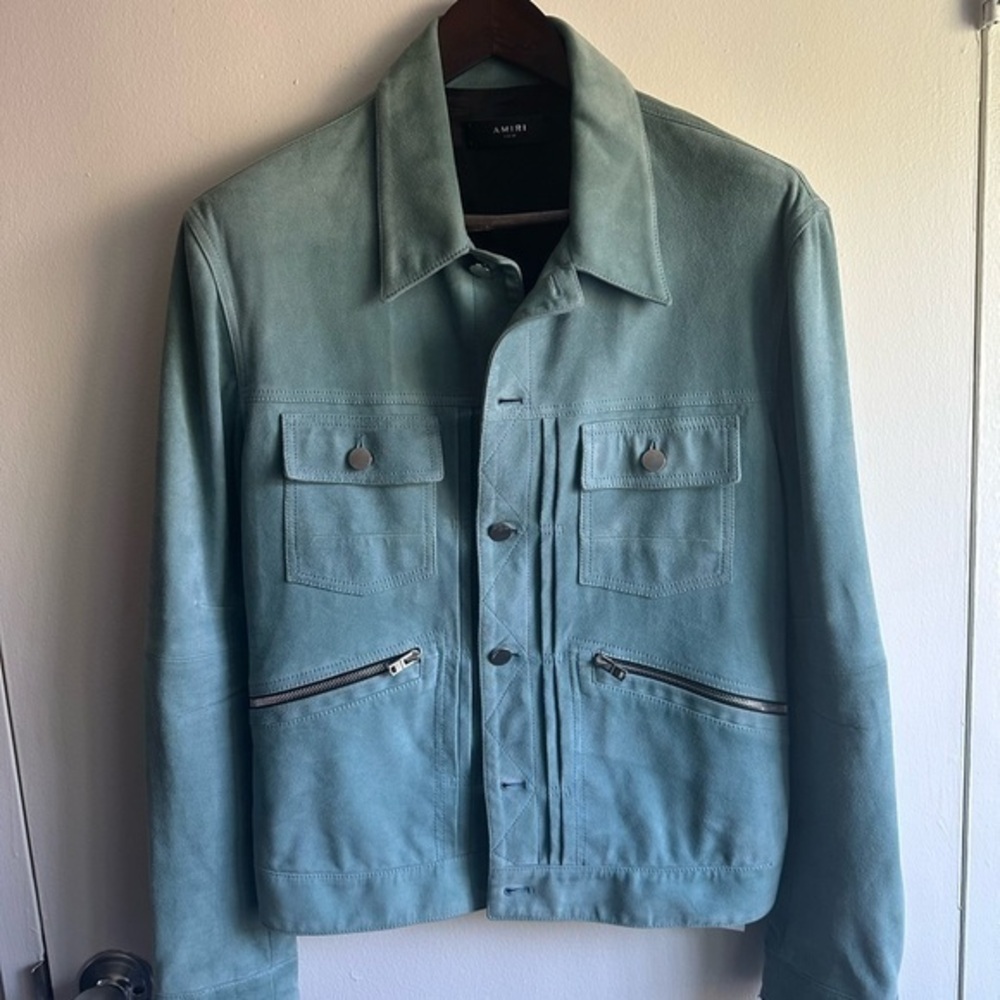 AMIRI Green Suede Trucker Jacket